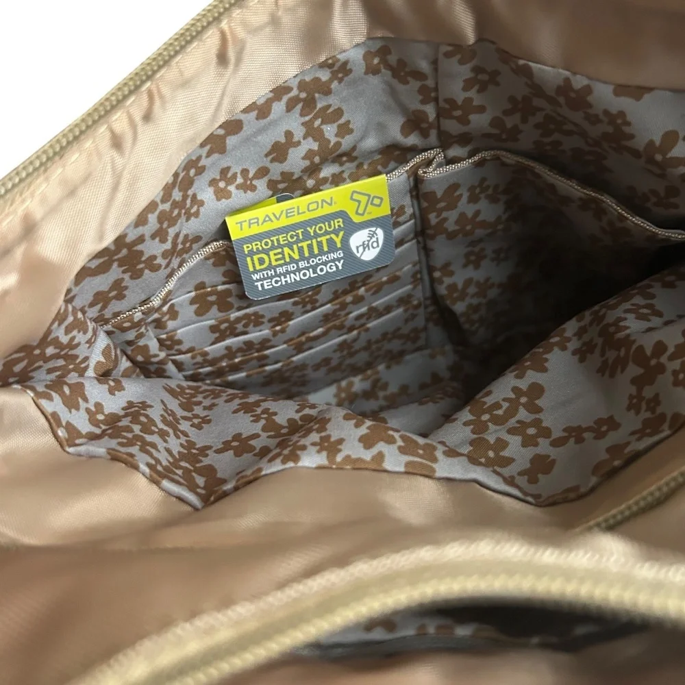 Travelon Anti- Theft RFID Blocking Crossbody Unisex Bag in Tan - Picture 6 of 14